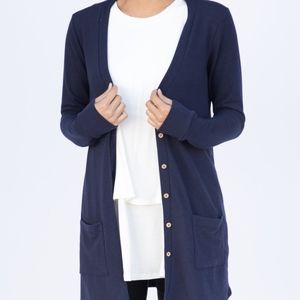 A&D Essential cardigan blue night solid